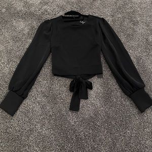 Black long silk open back blouse